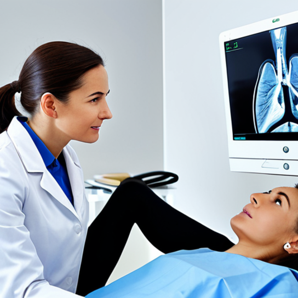 Consultation & Planning**
A professional female plastic surgeon in a clean, modern clinic consults with a fully clothed female patient. The doctor is reviewing a 3D-CT scan image of the patient's jaw on a monitor, explaining the procedure and potential outcomes. The patient is attentively listening, dressed in modest clothing. Focus on the professional atmosphere, doctor-patient communication, and advanced medical technology. Safe for work, appropriate content, perfect anatomy, natural proportions, professional setting, family-friendly.
**
