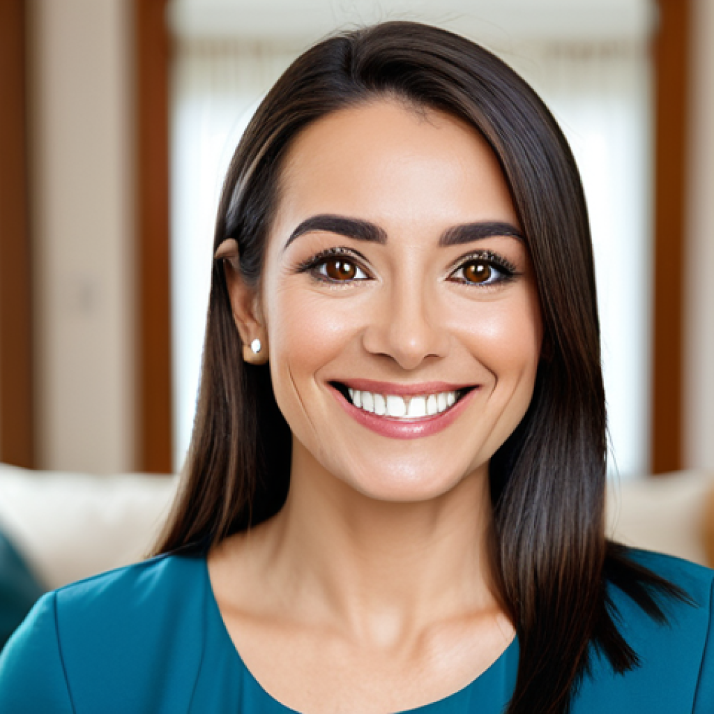 **
"A woman smiling confidently, showcasing her naturally balanced and symmetrical eyes after cosmetic surgery. She is in a bright, modern living room, fully clothed in a stylish, modest dress. The background includes soft, natural lighting and blurred details. The focus is on her face and eyes. Safe for work, appropriate content, family-friendly, perfect anatomy, natural proportions, professional photography, high quality, well-formed hands, proper finger count."
**