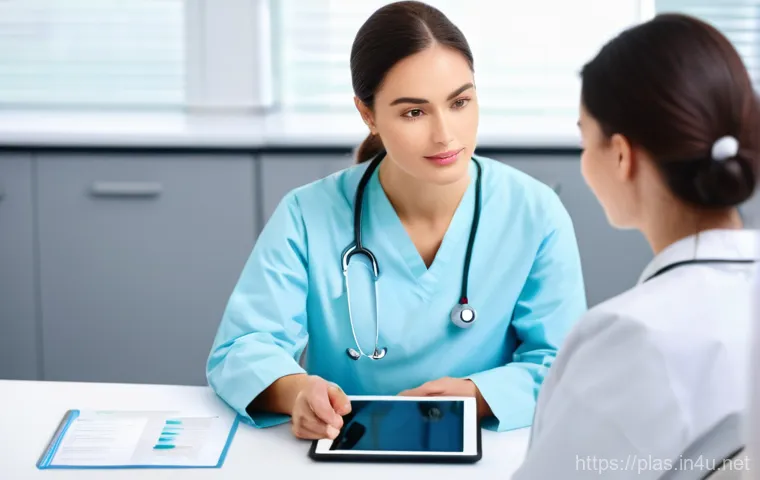 성형외과 부작용 사례 - **Image Prompt 1:** A well-lit, modern clinic consultation room. A female patient, in her late 20s, ...